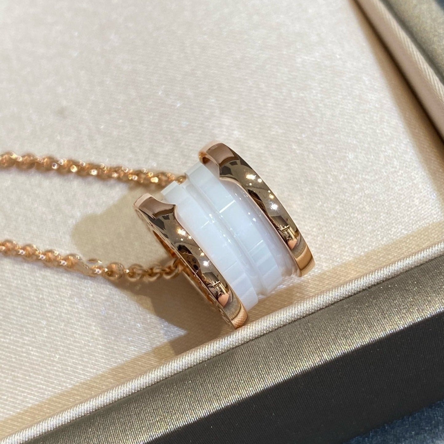 [Clover-Jewelry]ZERO 1 WHITE CERAMIC PINK GOLD NECKLACE