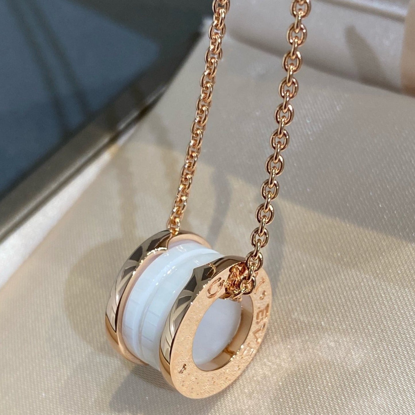 [Clover-Jewelry]ZERO 1 WHITE CERAMIC PINK GOLD NECKLACE