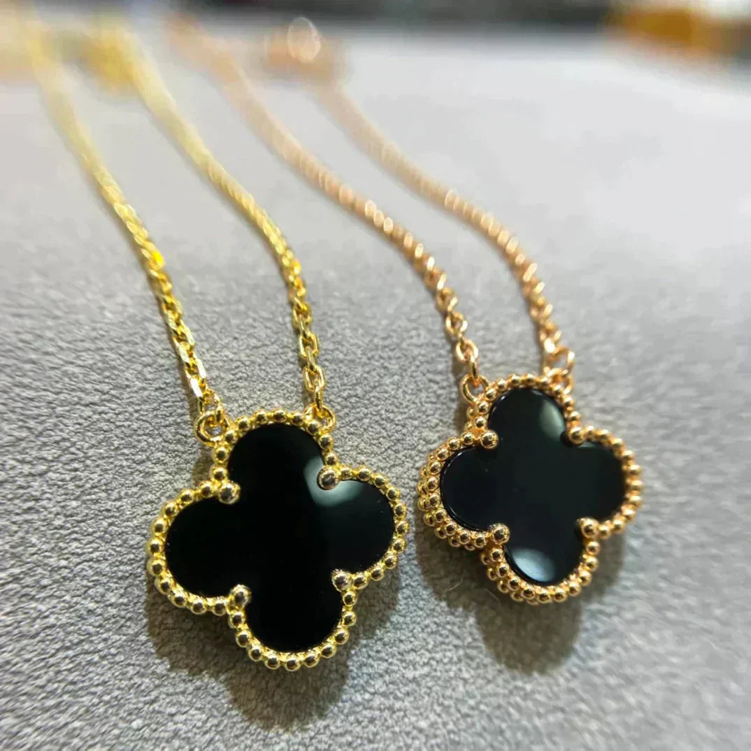 [Clover-Jewelry]CLOVER 15MM BLACK ONYX SINGLE FLOWER NECKLACE