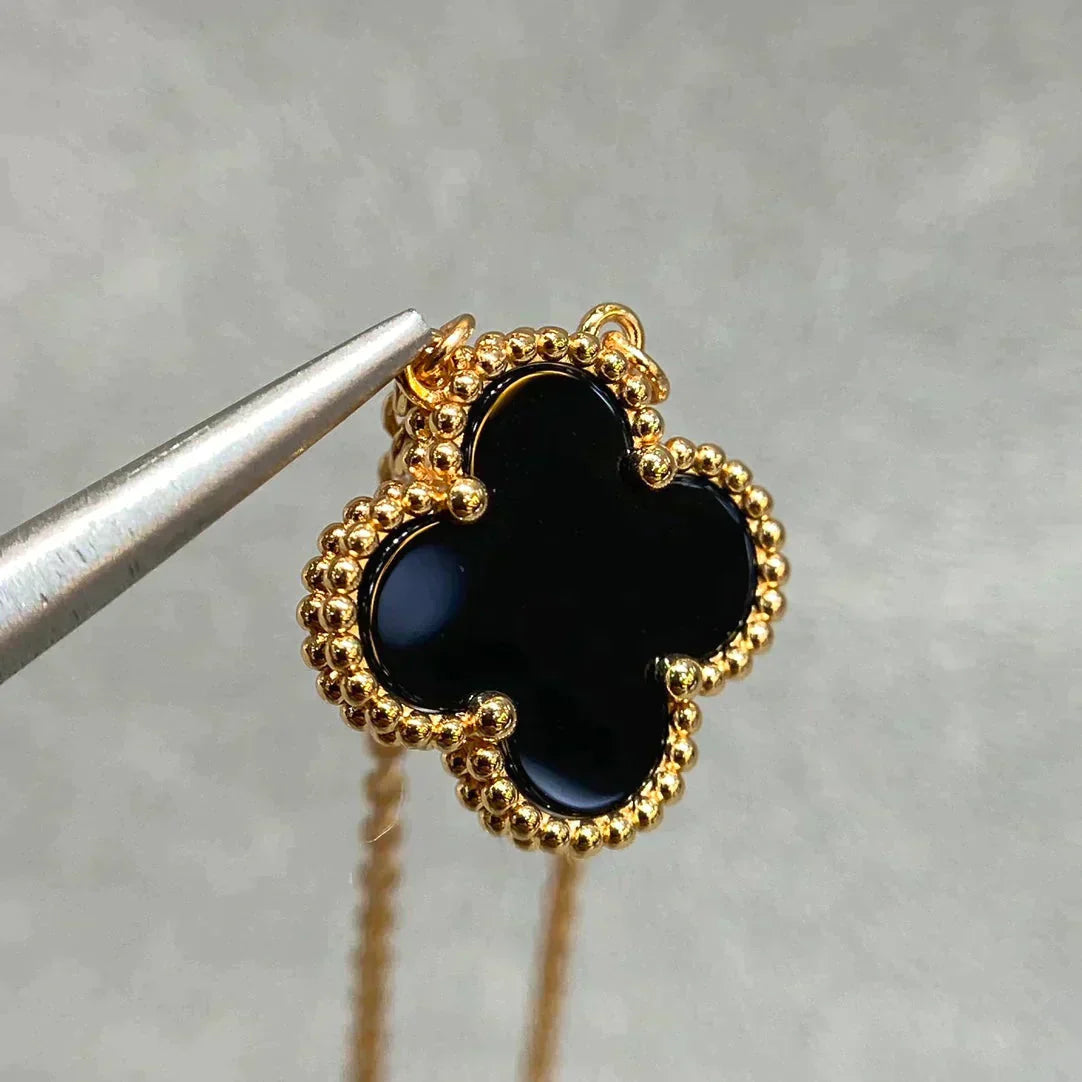 [Clover-Jewelry]CLOVER 15MM BLACK ONYX SINGLE FLOWER NECKLACE