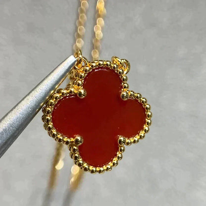 [Clover-Jewelry]CLOVER 15MM CARNELIAN SINGLE FLOWER NECKLACE