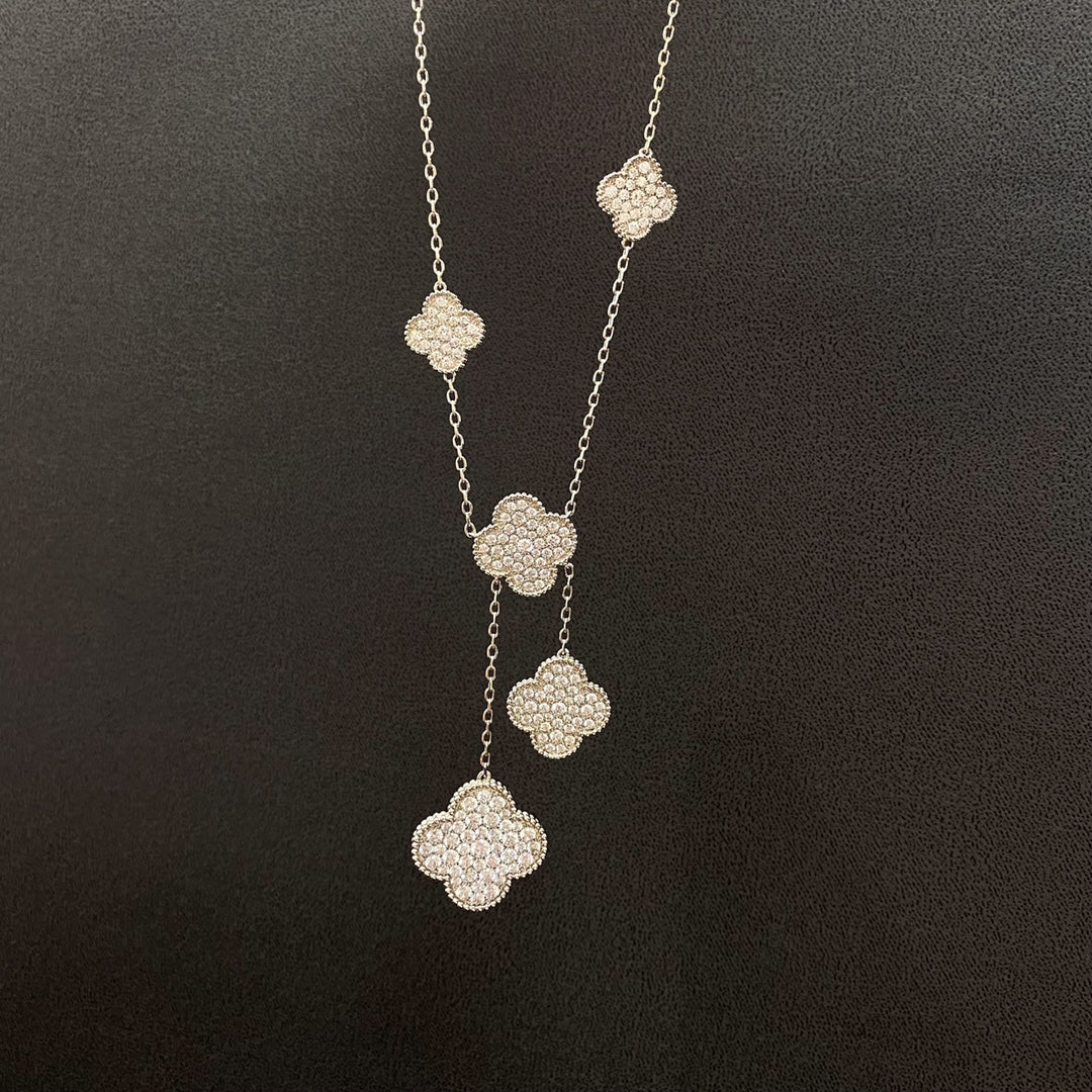 [Clover-Jewelry]CLOVER 5 MOTIFS SILVER DIAMONDS NECKLACE