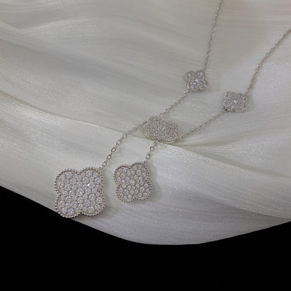 [Clover-Jewelry]CLOVER 5 MOTIFS SILVER DIAMONDS NECKLACE