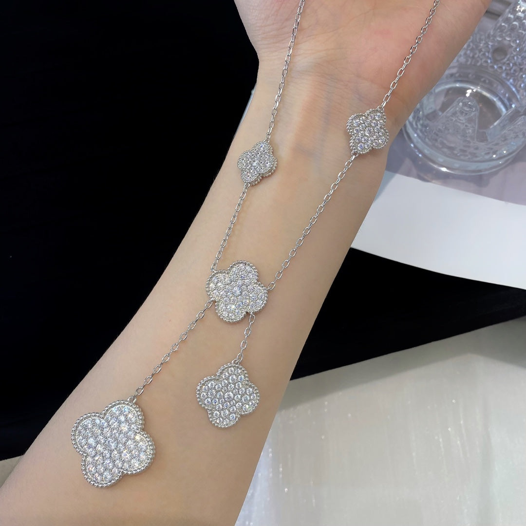 [Clover-Jewelry]CLOVER 5 MOTIFS SILVER DIAMONDS NECKLACE