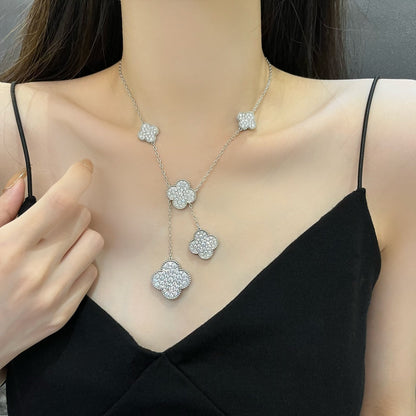 [Clover-Jewelry]CLOVER 5 MOTIFS SILVER DIAMONDS NECKLACE