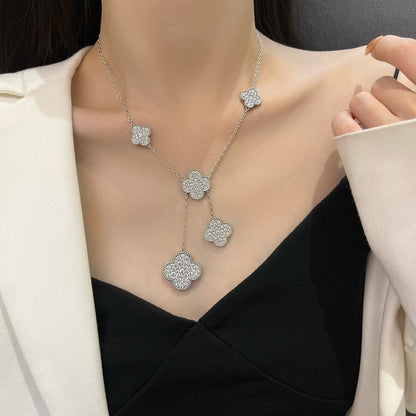 [Clover-Jewelry]CLOVER 5 MOTIFS SILVER DIAMONDS NECKLACE