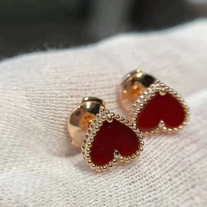 [Clover-Jewelry]HEART CARNELIAN STUD EARRINGS