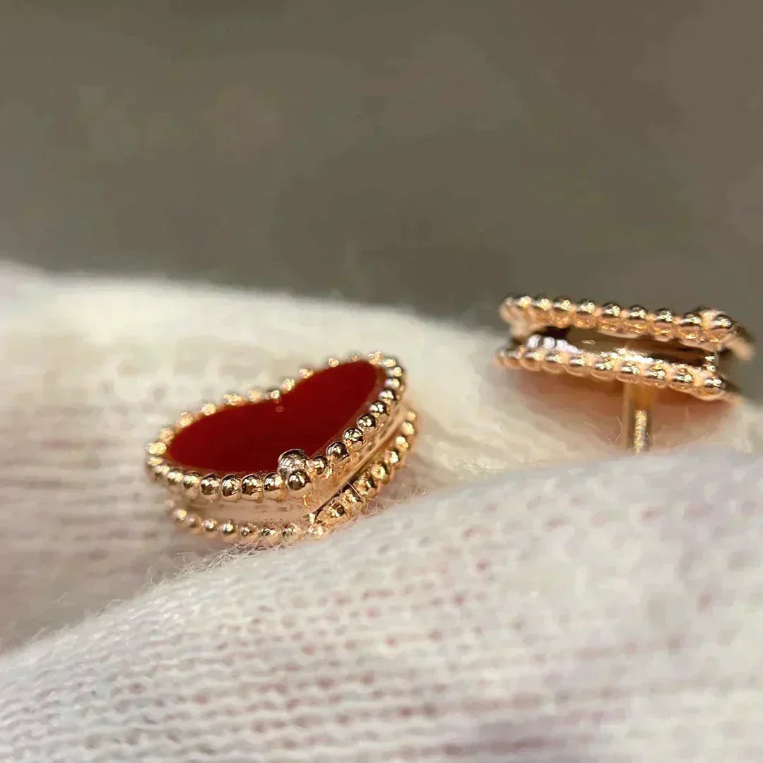 [Clover-Jewelry]HEART CARNELIAN STUD EARRINGS