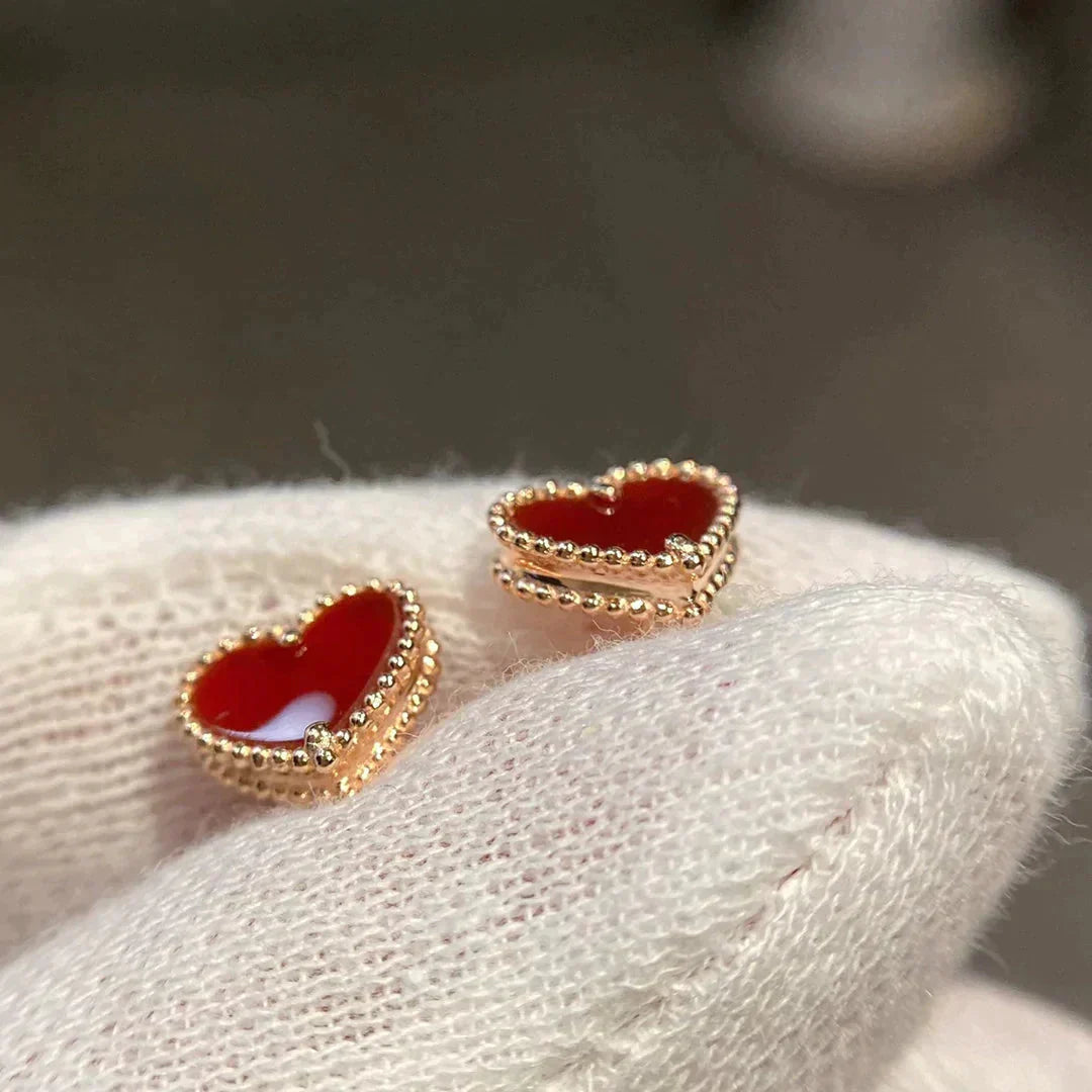 [Clover-Jewelry]HEART CARNELIAN STUD EARRINGS