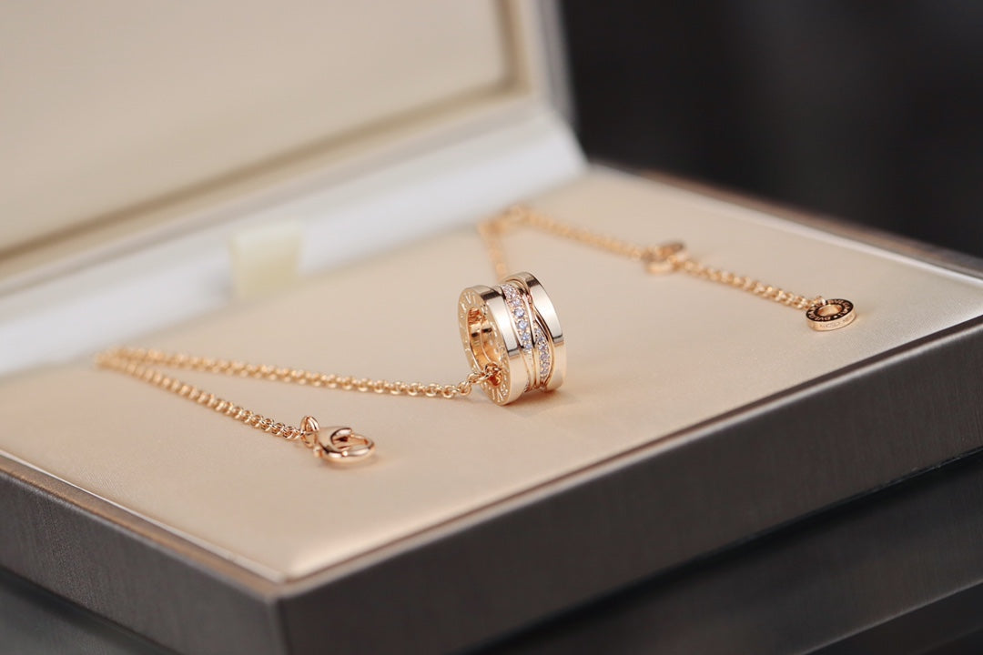 [Clover-Jewelry]ZERO 1 PINK GOLD DIAMOND NECKLACE