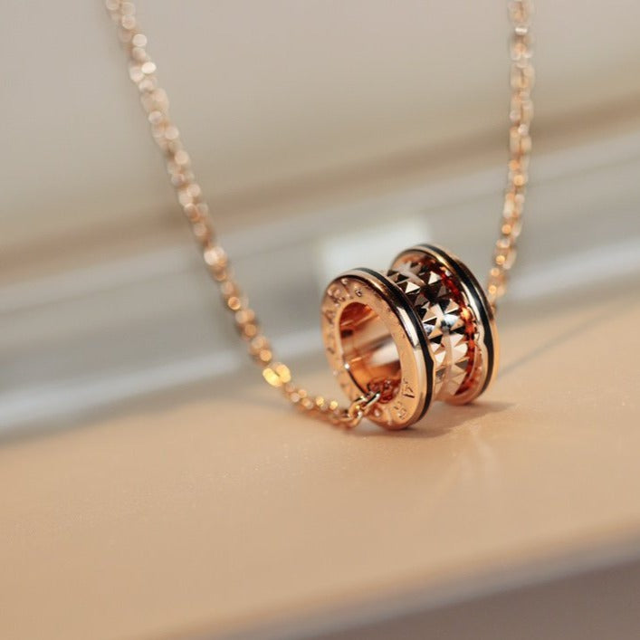 [Clover-Jewelry]ZERO 1 ROCK PEDANT PINK GOLD BLACK NECKLACE