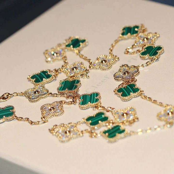 [Clover-Jewelry]CLOVER 20 MOTIFS MALACHITE DIAMOND NECKLACE