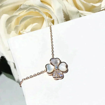 [Clover-Jewelry]CLOVER MOP DIAMOND ROSE GOLD NECKLACE