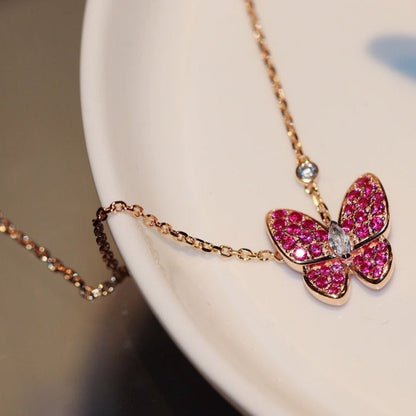 [Clover-Jewelry]BUTTERFLY RED DIAMOND ROSE GOLD NECKLACE