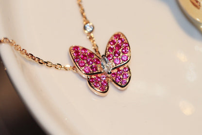 [Clover-Jewelry]BUTTERFLY RED DIAMOND ROSE GOLD NECKLACE