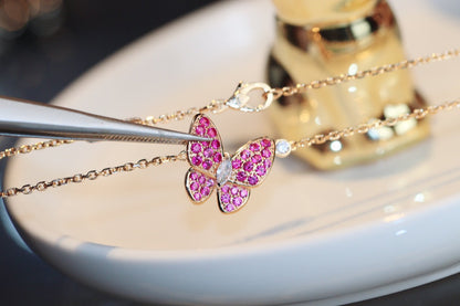 [Clover-Jewelry]BUTTERFLY RED DIAMOND ROSE GOLD NECKLACE