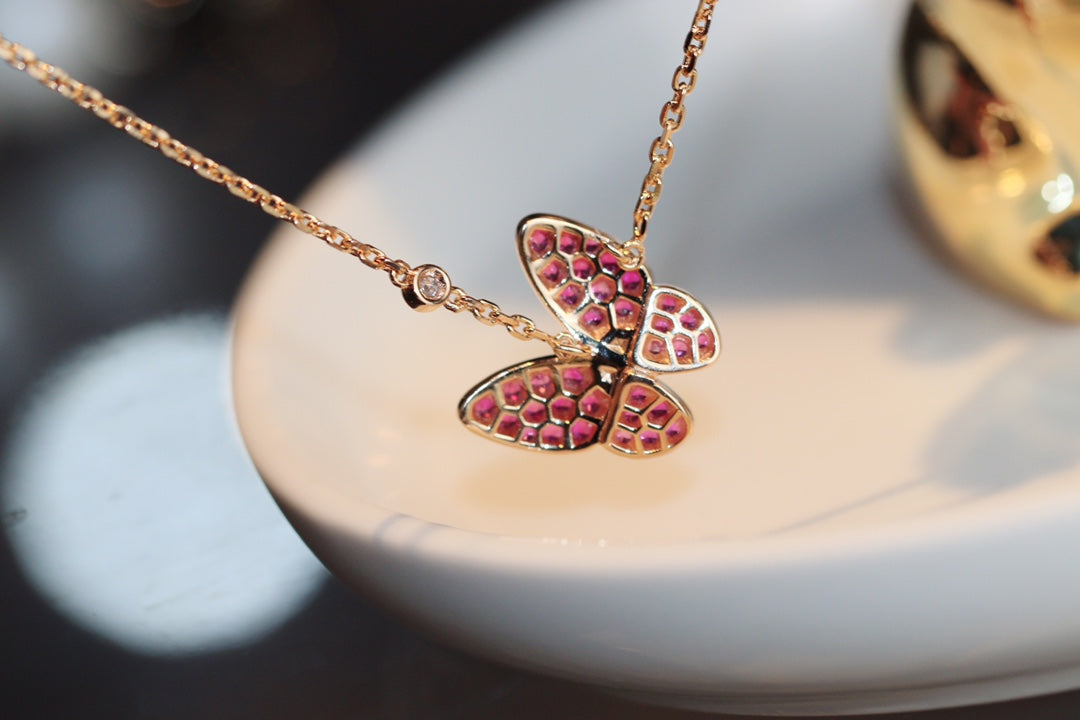 [Clover-Jewelry]BUTTERFLY RED DIAMOND ROSE GOLD NECKLACE