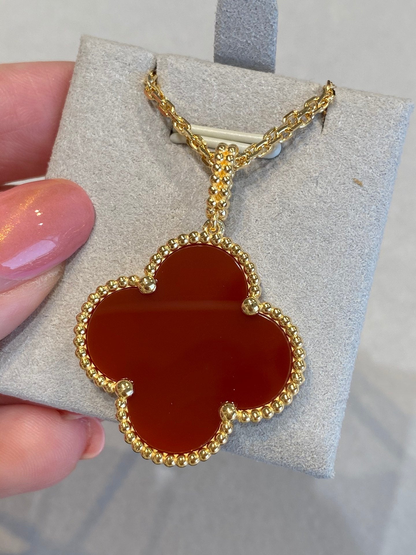 [Clover-Jewelry]CLOVER 25MM NECKLACE GOLD CARNELIAN