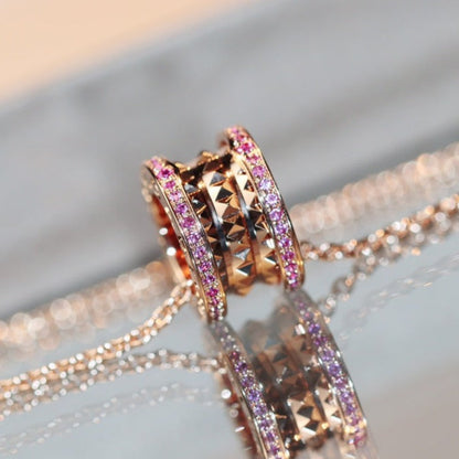 [Clover-Jewelry]ZERO 1 ROCK PINK GOLD PINK DIAMOND NECKLACE