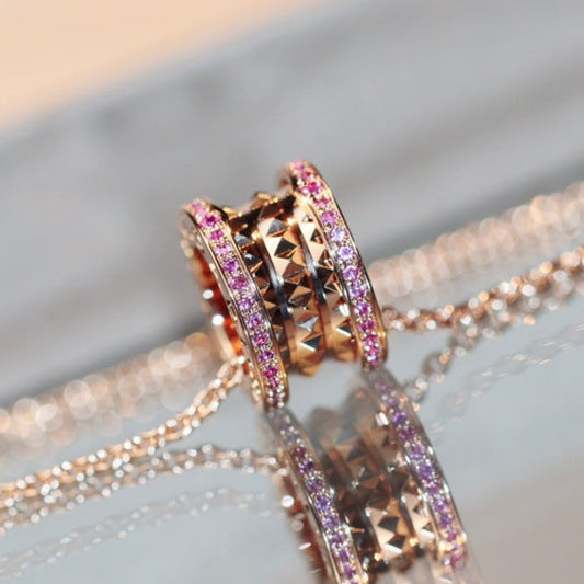 [Clover-Jewelry]ZERO 1 ROCK PINK GOLD PINK DIAMOND NECKLACE