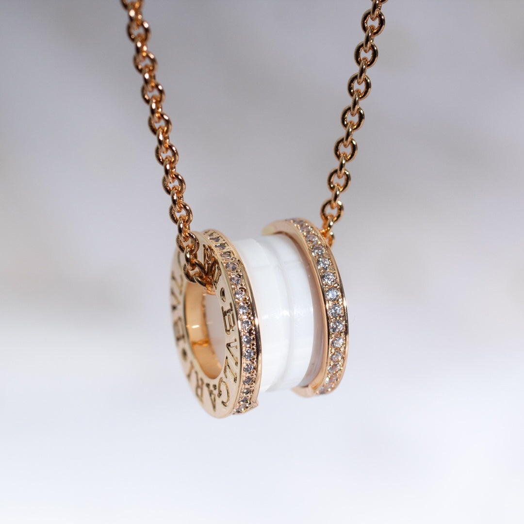 [Clover-Jewelry]ZERO 1 WHITE CERAMIC PINK GOLD DIAMOND NECKLACE