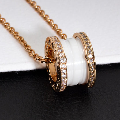 [Clover-Jewelry]ZERO 1 WHITE CERAMIC PINK GOLD DIAMOND NECKLACE