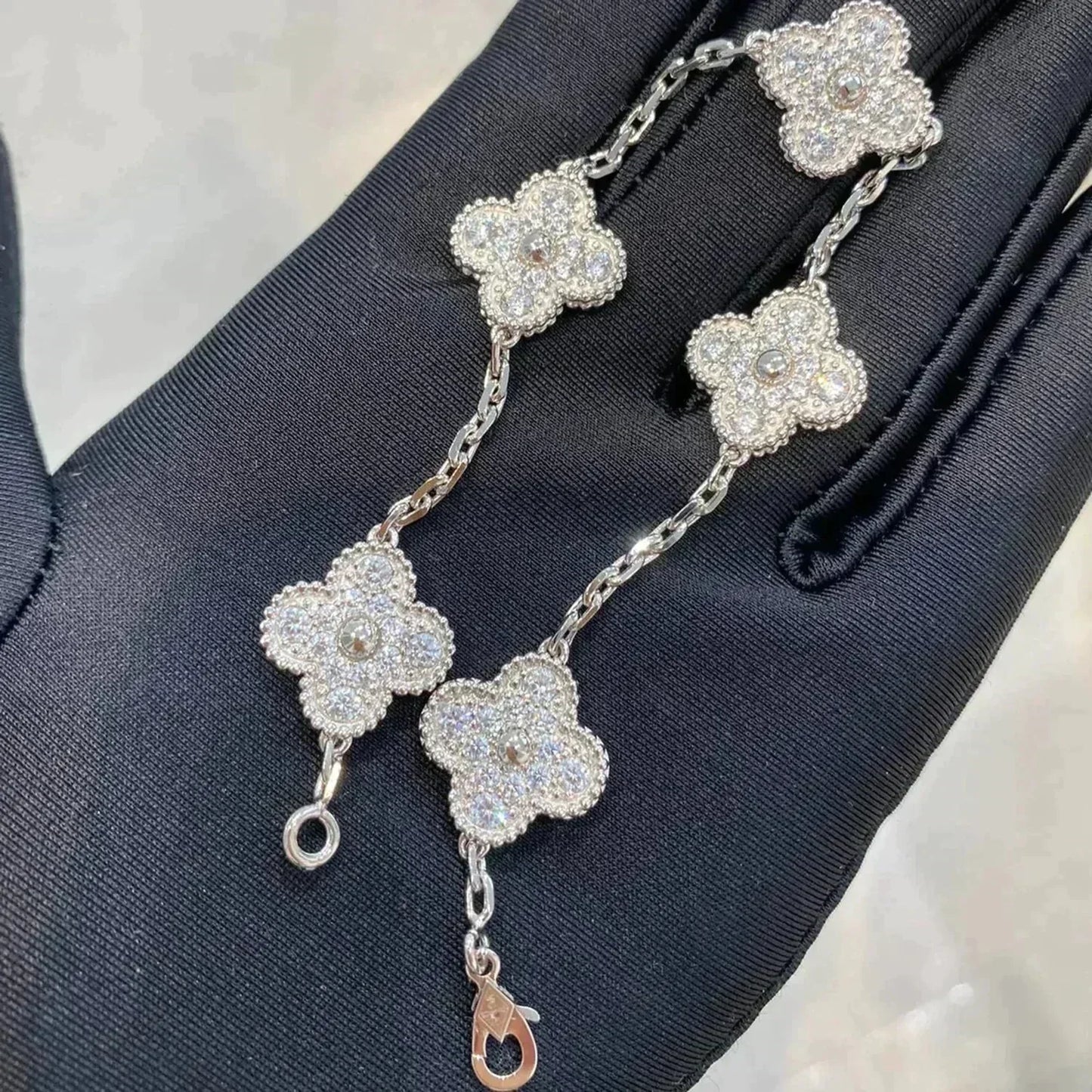 [Clover-Jewelry]CLOVER 5 MOTIFS  DIAMOND BRACELET SILVER