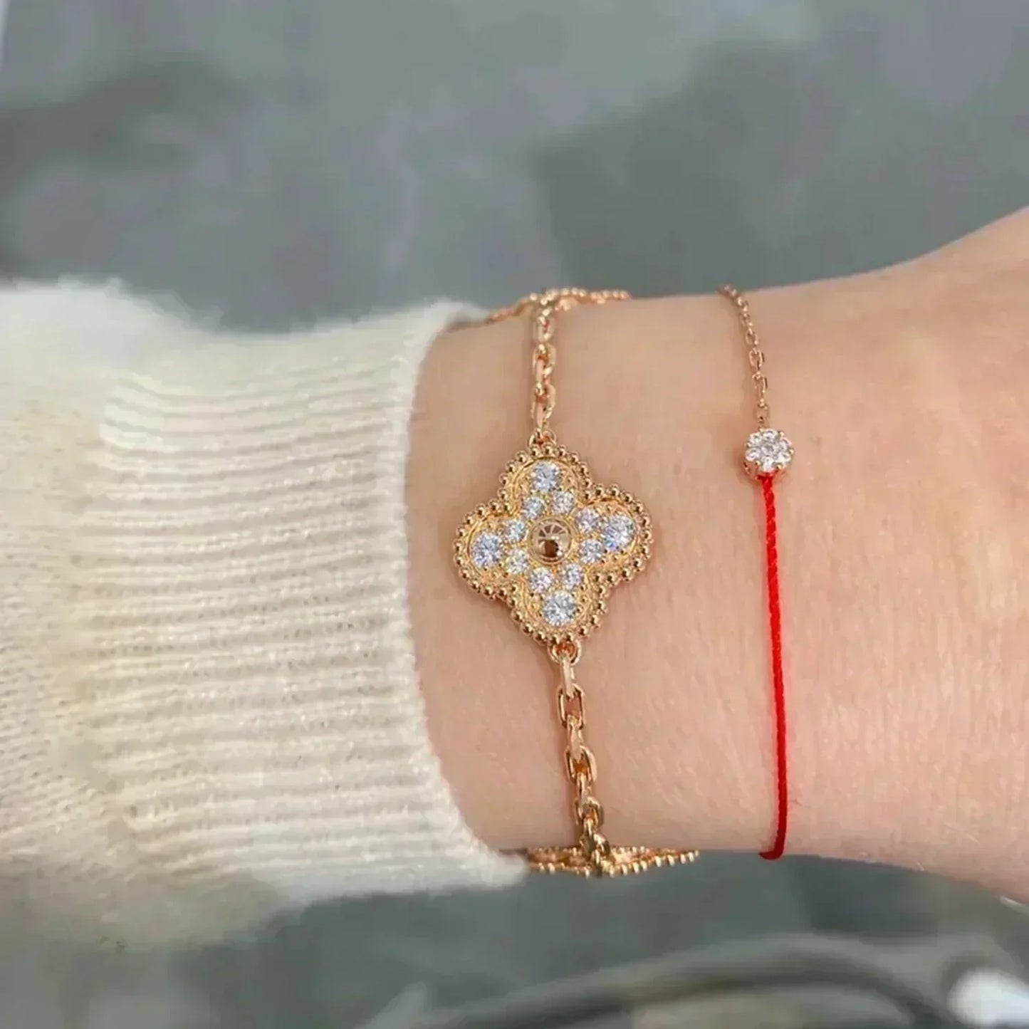 [Clover-Jewelry]CLOVER 5 MOTIFS  FULL DIAMOND BRACELET