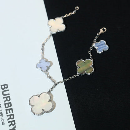 [Clover-Jewelry]CLOVER BRACELET 5 MOTIFS MOP CHALCEDONY SILVER