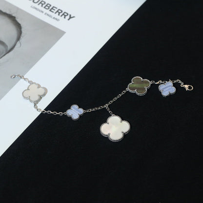 [Clover-Jewelry]CLOVER BRACELET 5 MOTIFS MOP CHALCEDONY SILVER