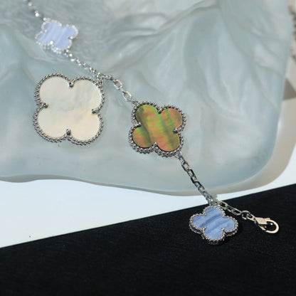 [Clover-Jewelry]CLOVER BRACELET 5 MOTIFS MOP CHALCEDONY SILVER