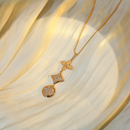 [Clover-Jewelry]STAR AND SUN DIAMOND PINK GOLD NECKLACE