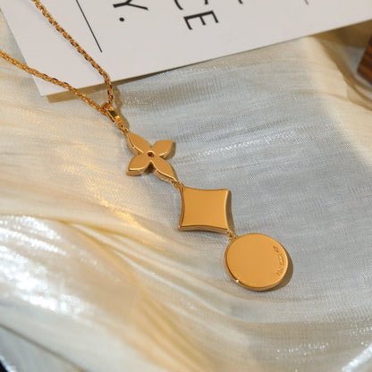 [Clover-Jewelry]STAR AND SUN DIAMOND PINK GOLD NECKLACE