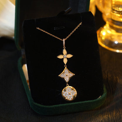 [Clover-Jewelry]STAR AND SUN DIAMOND PINK GOLD NECKLACE