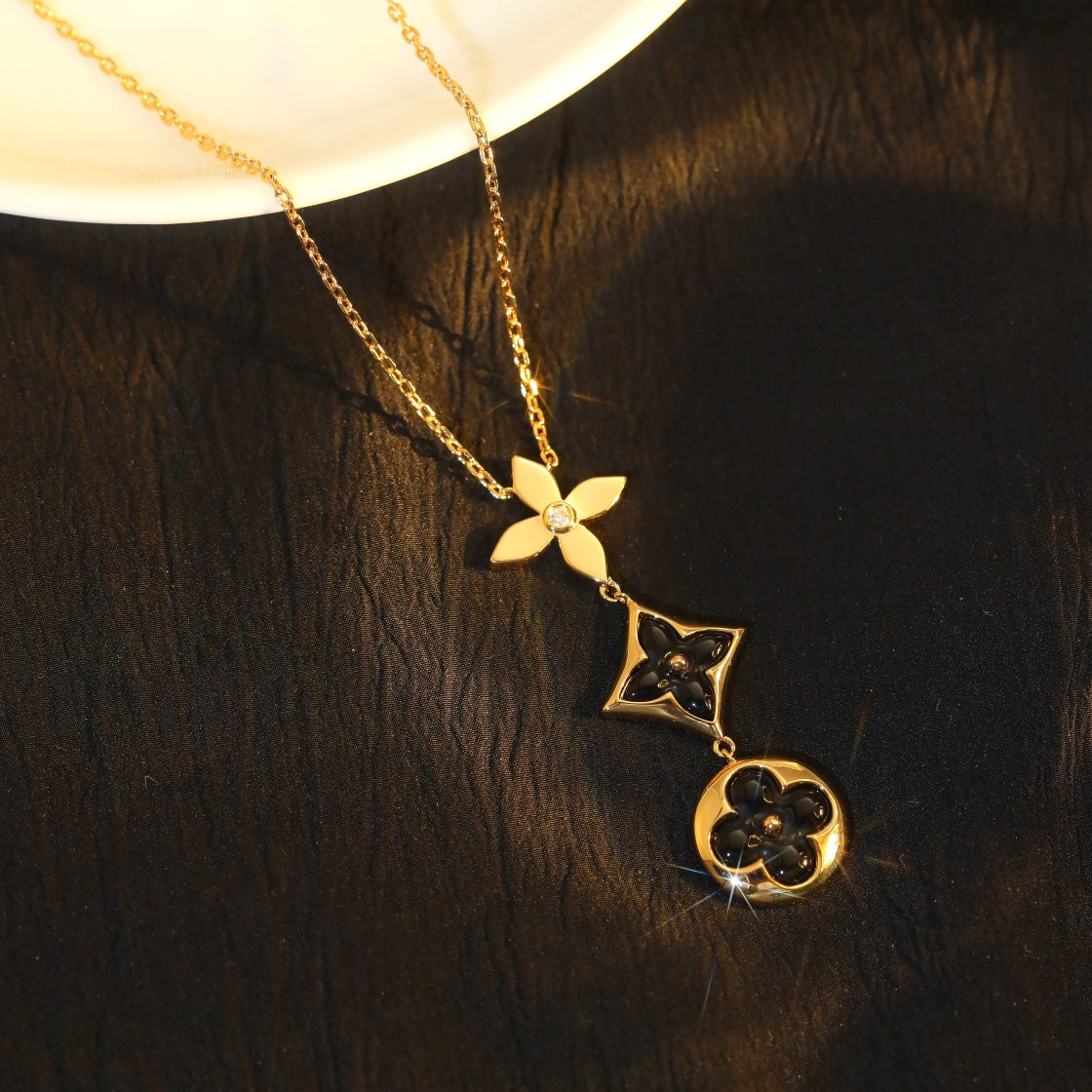 [Clover-Jewelry]STAR AND SUN ONYX PINK GOLD NECKLACE