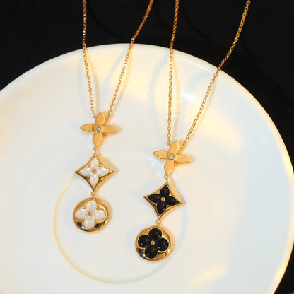 [Clover-Jewelry]STAR AND SUN ONYX PINK GOLD NECKLACE