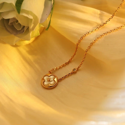 [Clover-Jewelry]SUN PEDANT PINK GOLD 1 DIAMOND NECKLACE