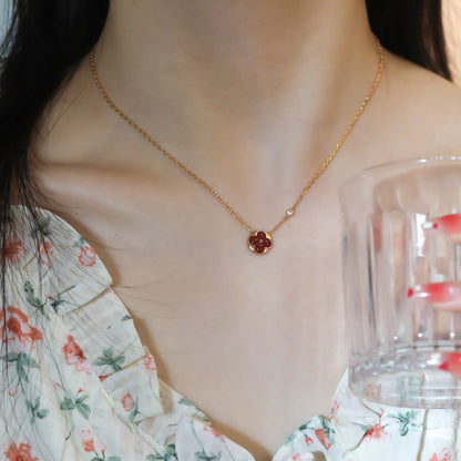 [Clover-Jewelry]SUN PEDANT PINK GOLD 1 DIAMOND NECKLACE