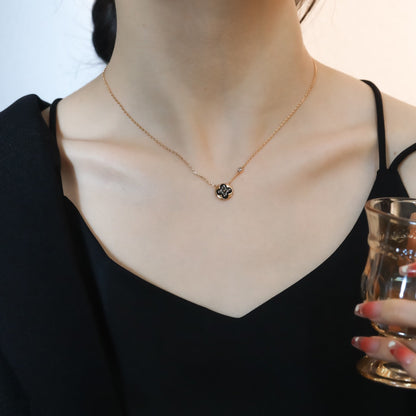 [Clover-Jewelry]SUN PEDANT PINK GOLD 1 DIAMOND NECKLACE