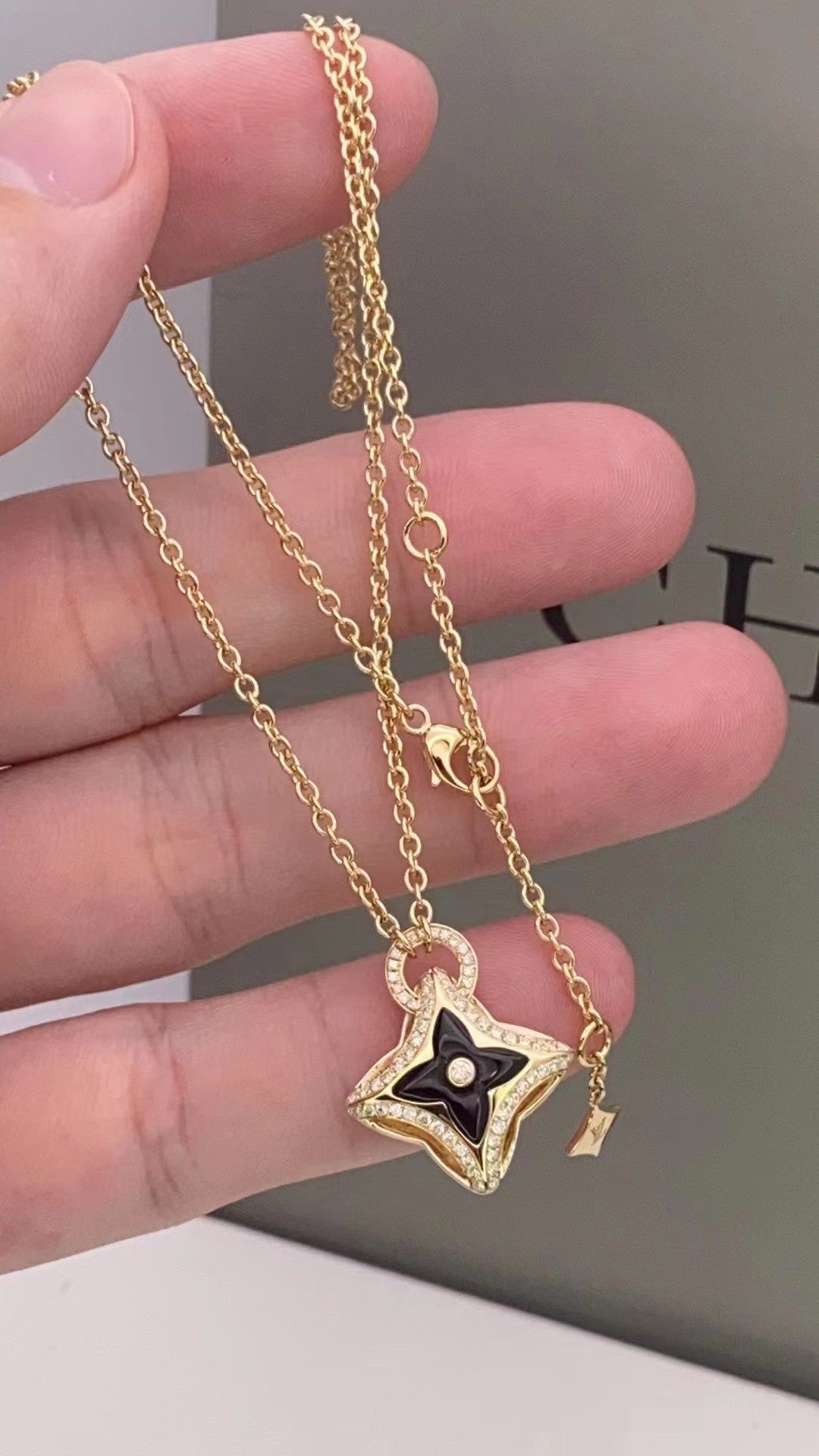 [Clover-Jewelry]STAR PEDANT PINK GOLD DIAMOND NECKLACE