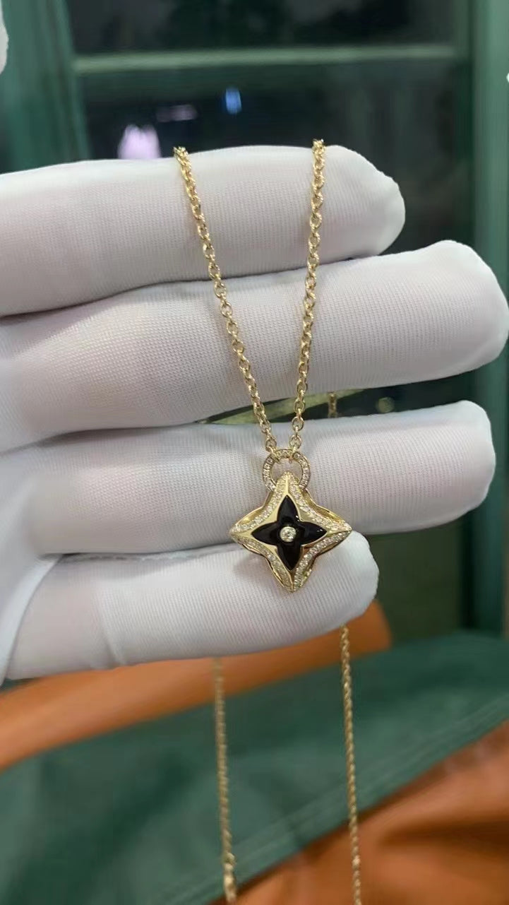 [Clover-Jewelry]STAR PEDANT PINK GOLD DIAMOND NECKLACE