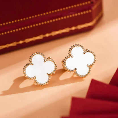 [Clover-Jewelry]CLOVER MEDIUM 1 MOTIFS  WHITE MOP STUD EARRINGS