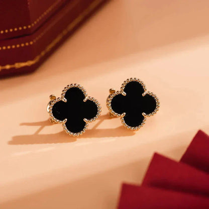 [Clover-Jewelry]CLOVER MEDIUM 1 MOTIFS  ONYX STUD EARRINGS