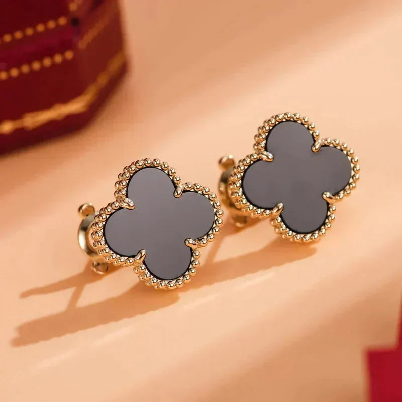 [Clover-Jewelry]CLOVER MEDIUM 1 MOTIFS  ONYX STUD EARRINGS