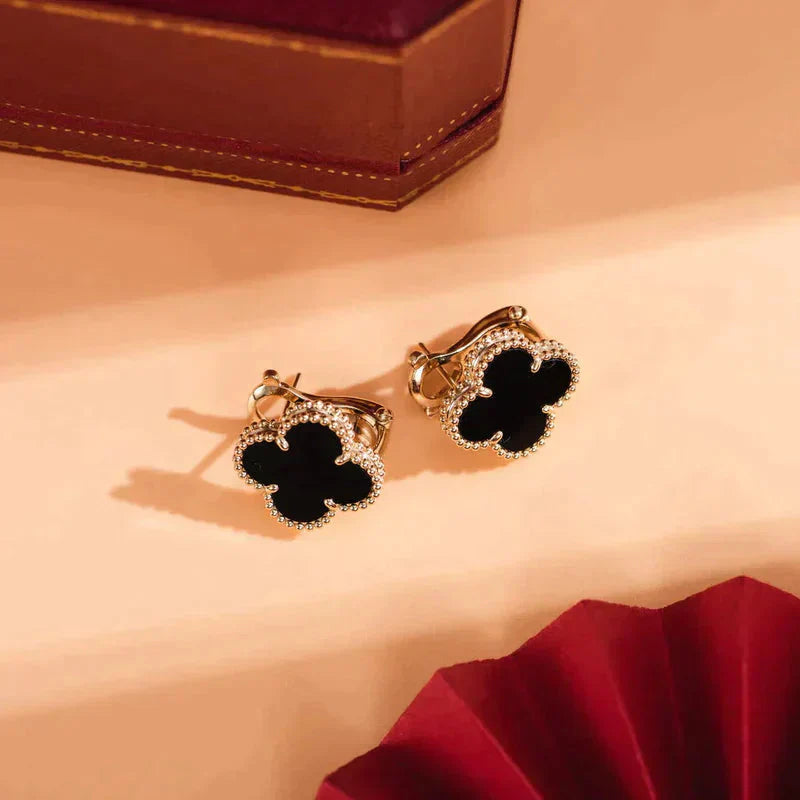 [Clover-Jewelry]CLOVER MEDIUM 1 MOTIFS  ONYX STUD EARRINGS