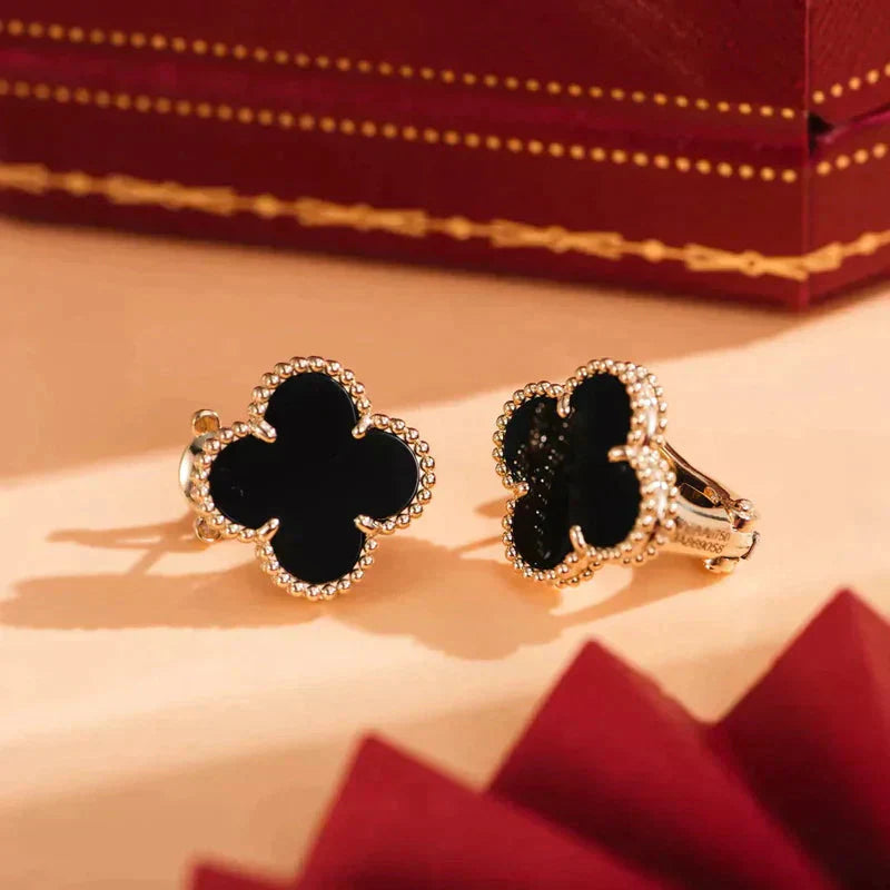 [Clover-Jewelry]CLOVER MEDIUM 1 MOTIFS  ONYX STUD EARRINGS