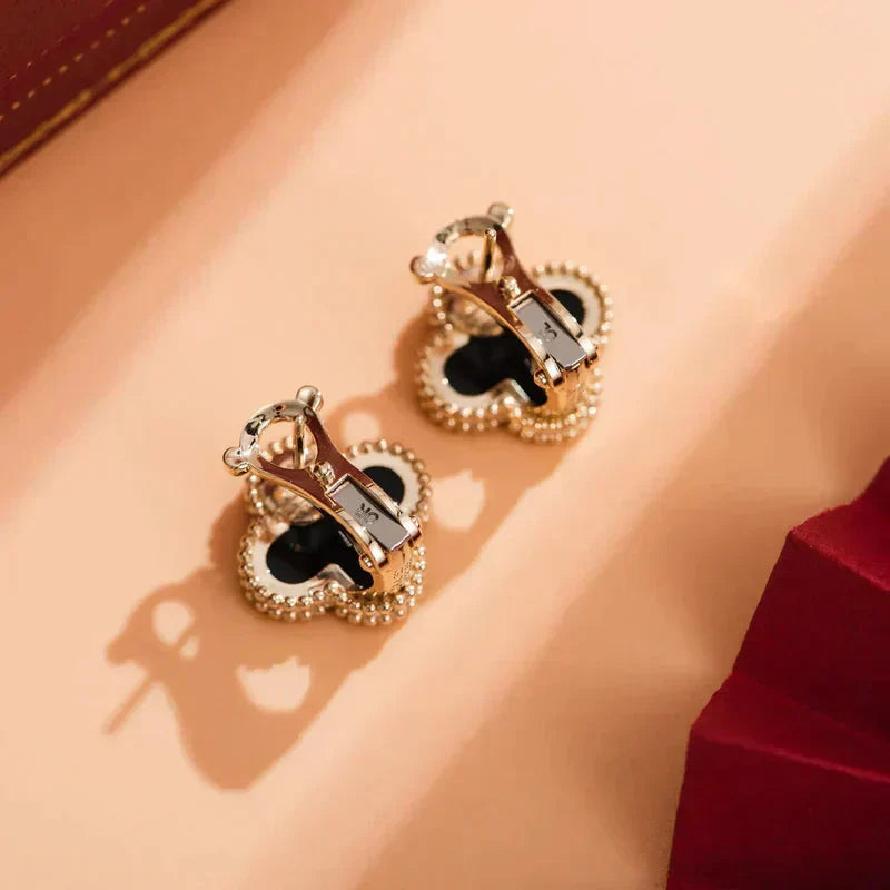 [Clover-Jewelry]CLOVER MEDIUM 1 MOTIFS  ONYX STUD EARRINGS