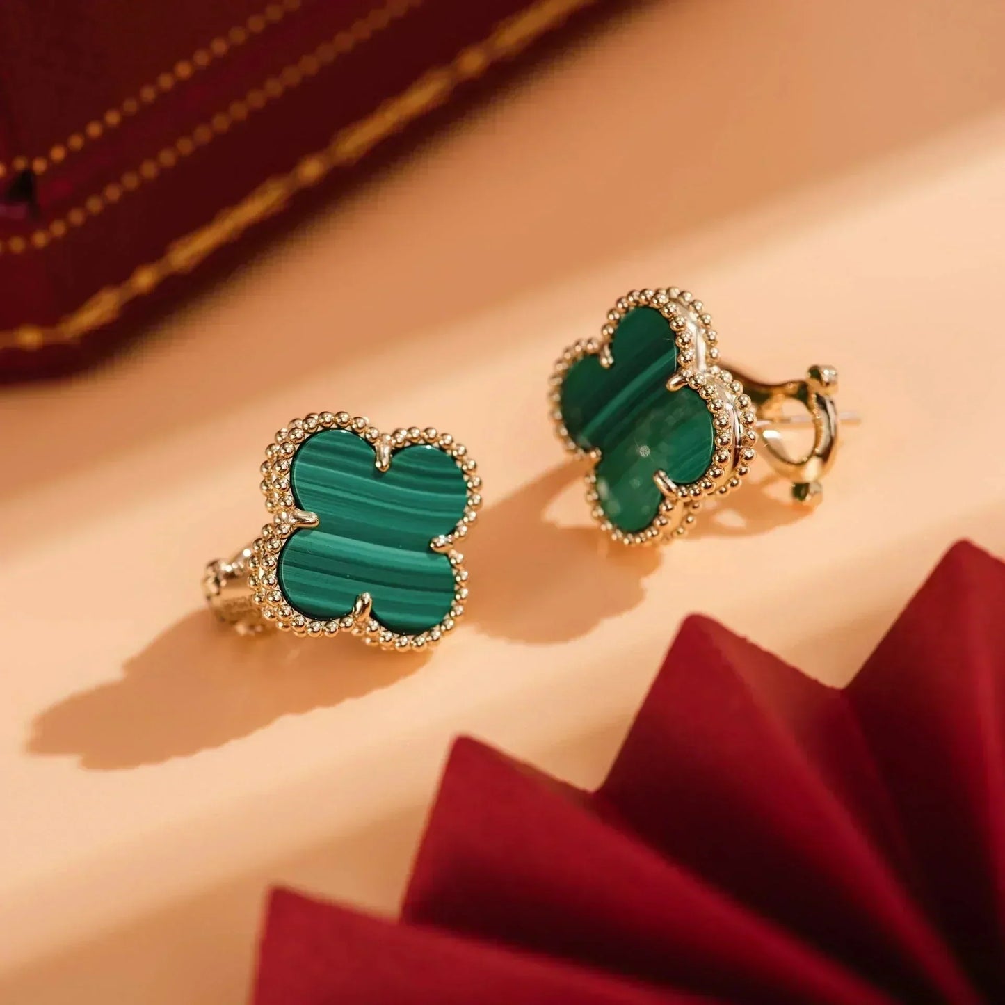 [Clover-Jewelry]CLOVER MEDIUM 1 MOTIFS MALACHITE  EARRINGS