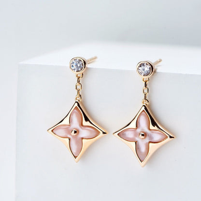 [Clover-Jewelry]DOUBLE STAR PINK GOLD MOP DROP EARRINGS