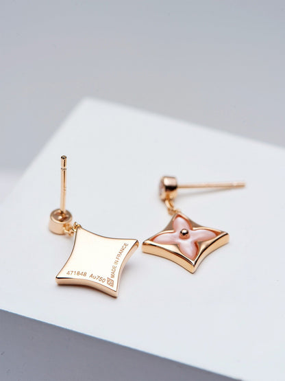 [Clover-Jewelry]DOUBLE STAR PINK GOLD MOP DROP EARRINGS